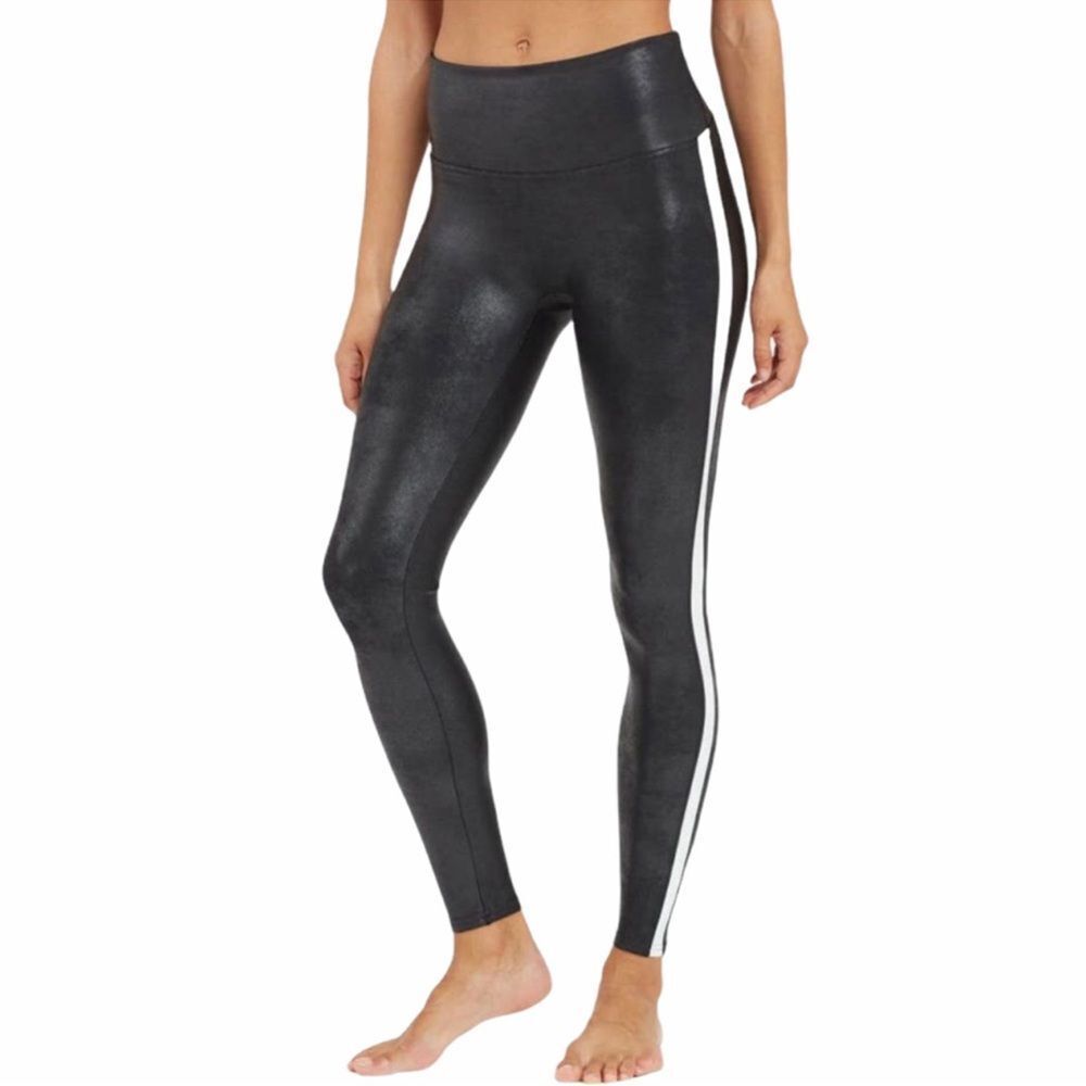 SPANX Faux Leather Leggings Tummy Control with Side Stripe L - Picture 2 of 7